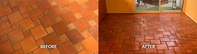 Before and After Our Cleaning Services On Saltillo Tiles