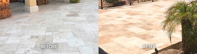 Before And After Cleaning Outdoors Limestone Floor Tiles