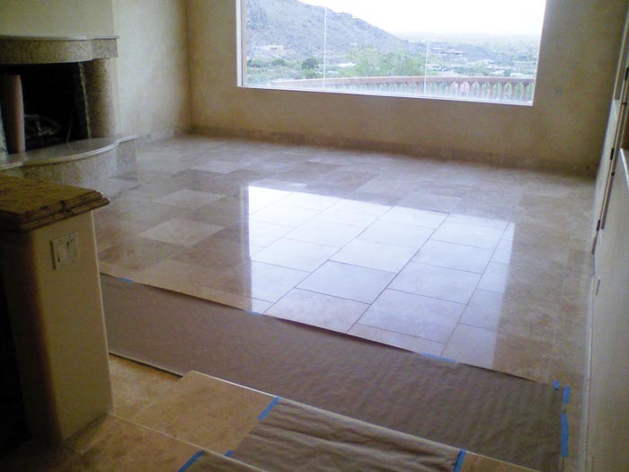 Home in the process of tile renovation service