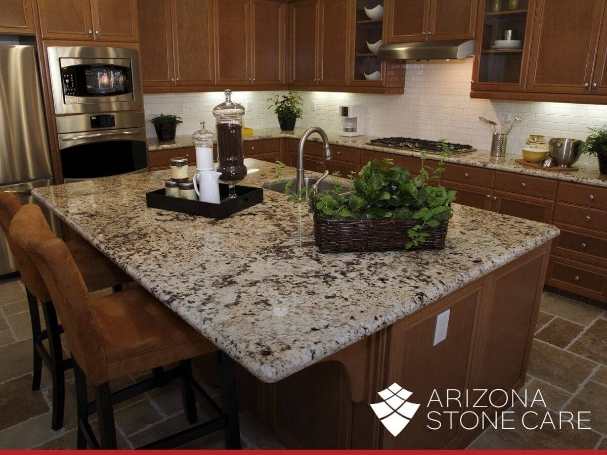 Kitchen with beautiful granite countertop after Arizona Stone Care's cleaning
