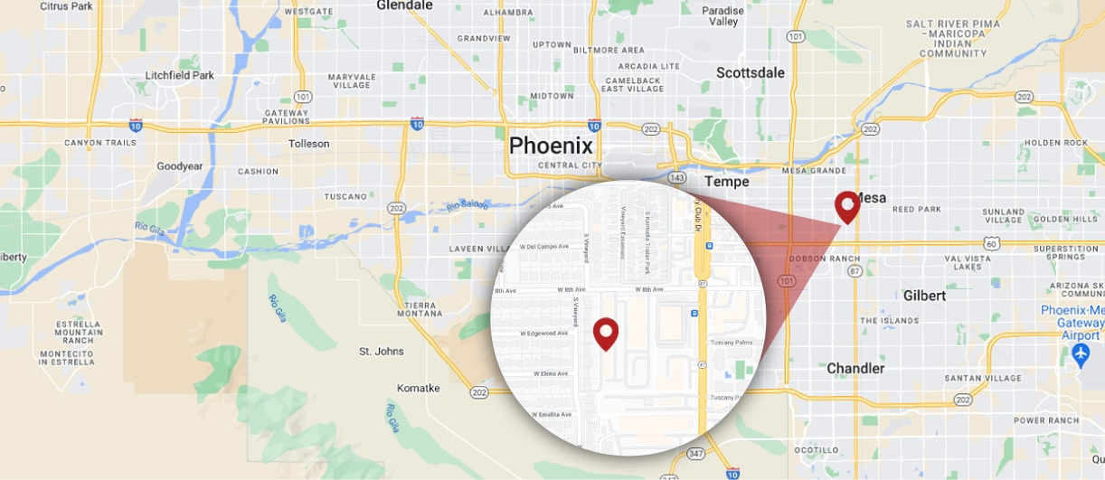 Map Showing The Location Of Our Travertine Tile Cleaning Company In Mesa, AZ