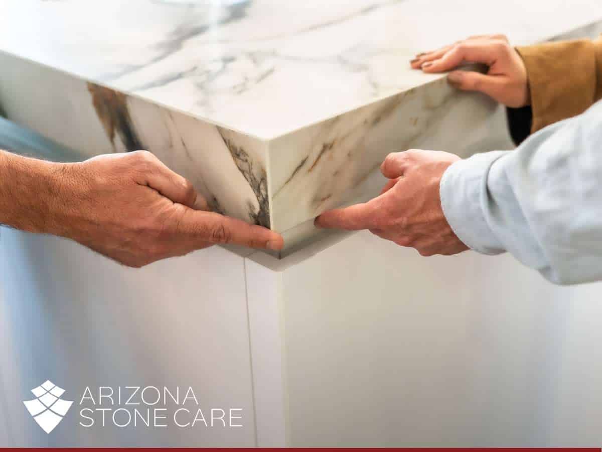 Inspecting countertop edge for Etch Marks On My Stone Surfaces